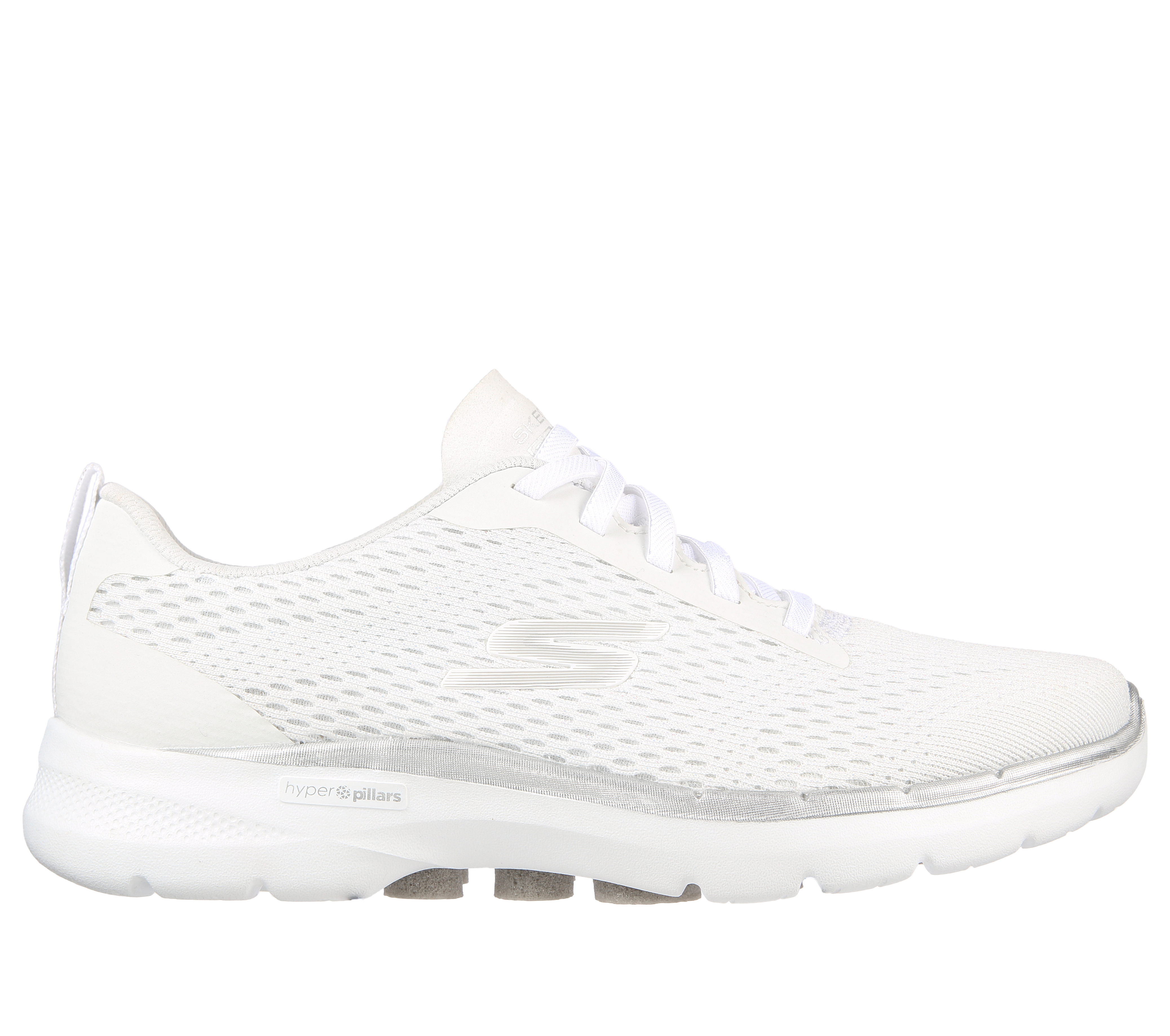 Skechers Women's GO WALK 6 - Bold Vision Sneaker in White | Textile/Synthetic, Vegan