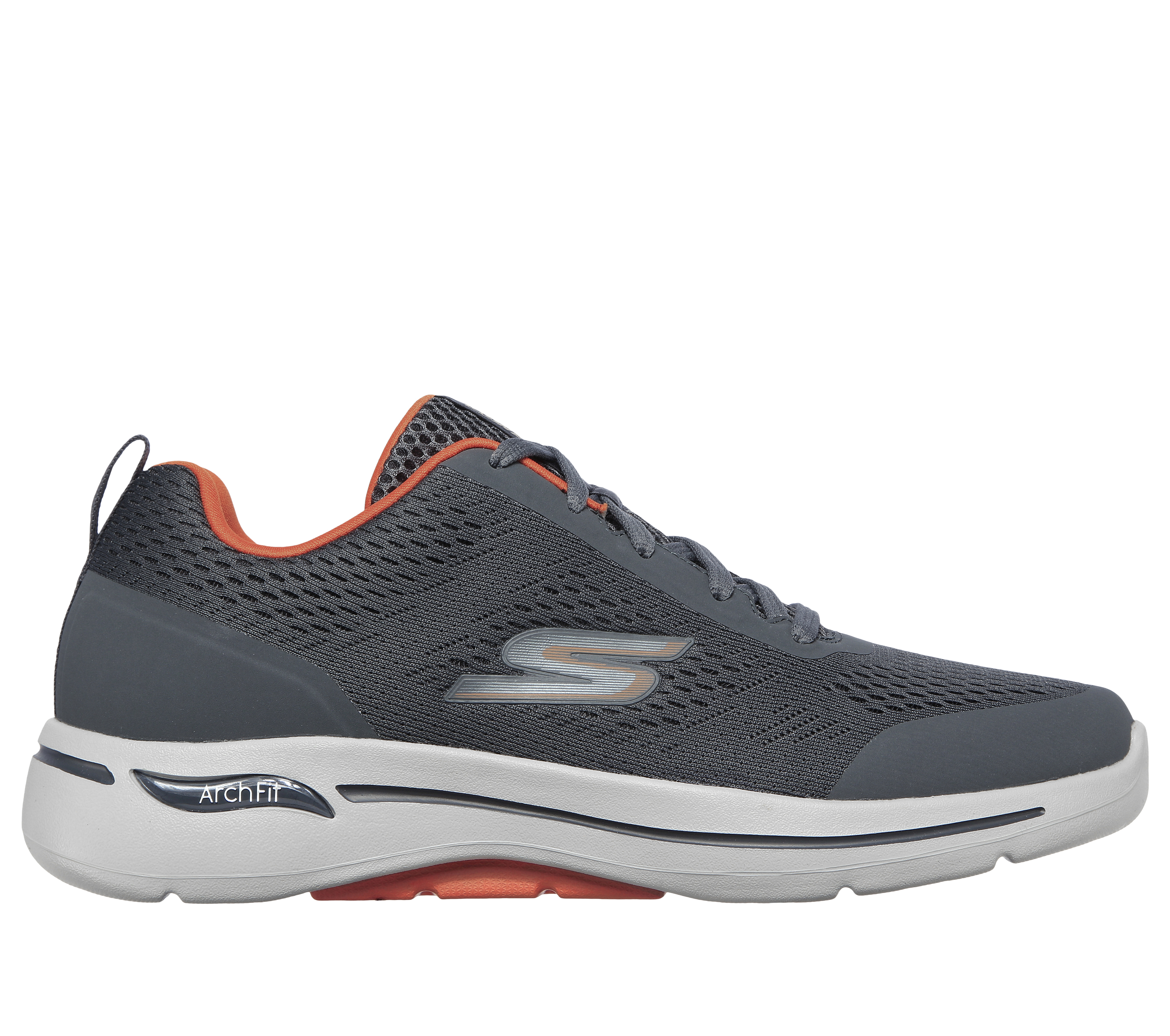 Skechers Men's GO WALK Arch Fit - Idyllic Sneaker in Charcoal/Orange, Size 7 | Textile/Synthetic, Machine Washable